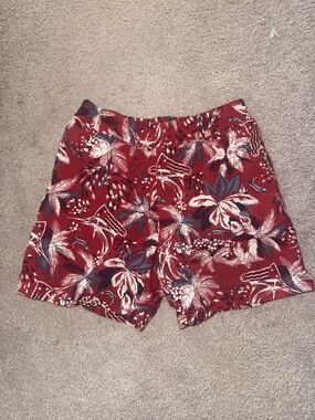 Columbia PFG Red Tropical Print Swim Shorts